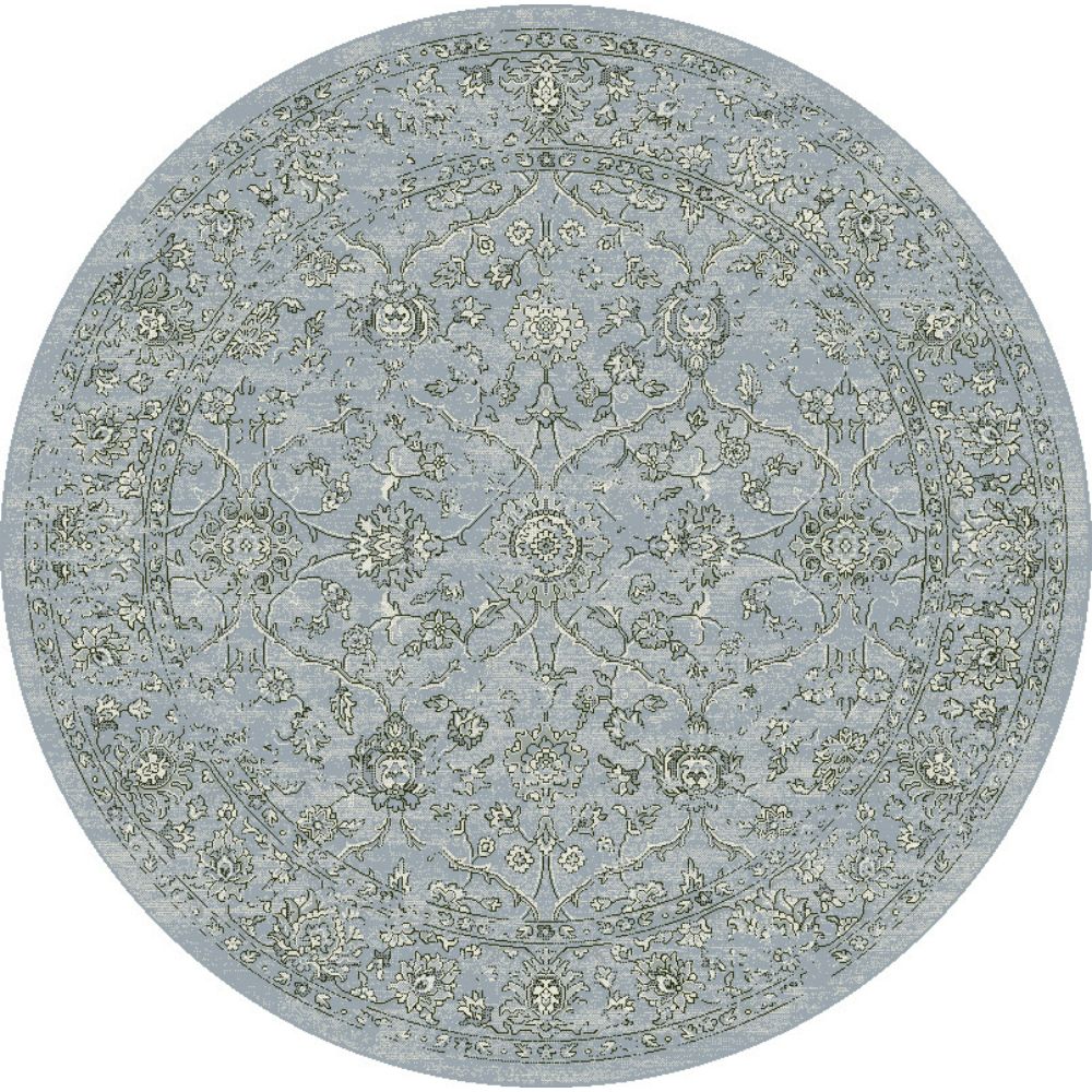 Dynamic Rugs 57136-4646 Ancient Garden 5.3 Ft. X 5.3 Ft. Round Rug in Steel Blue/Cream